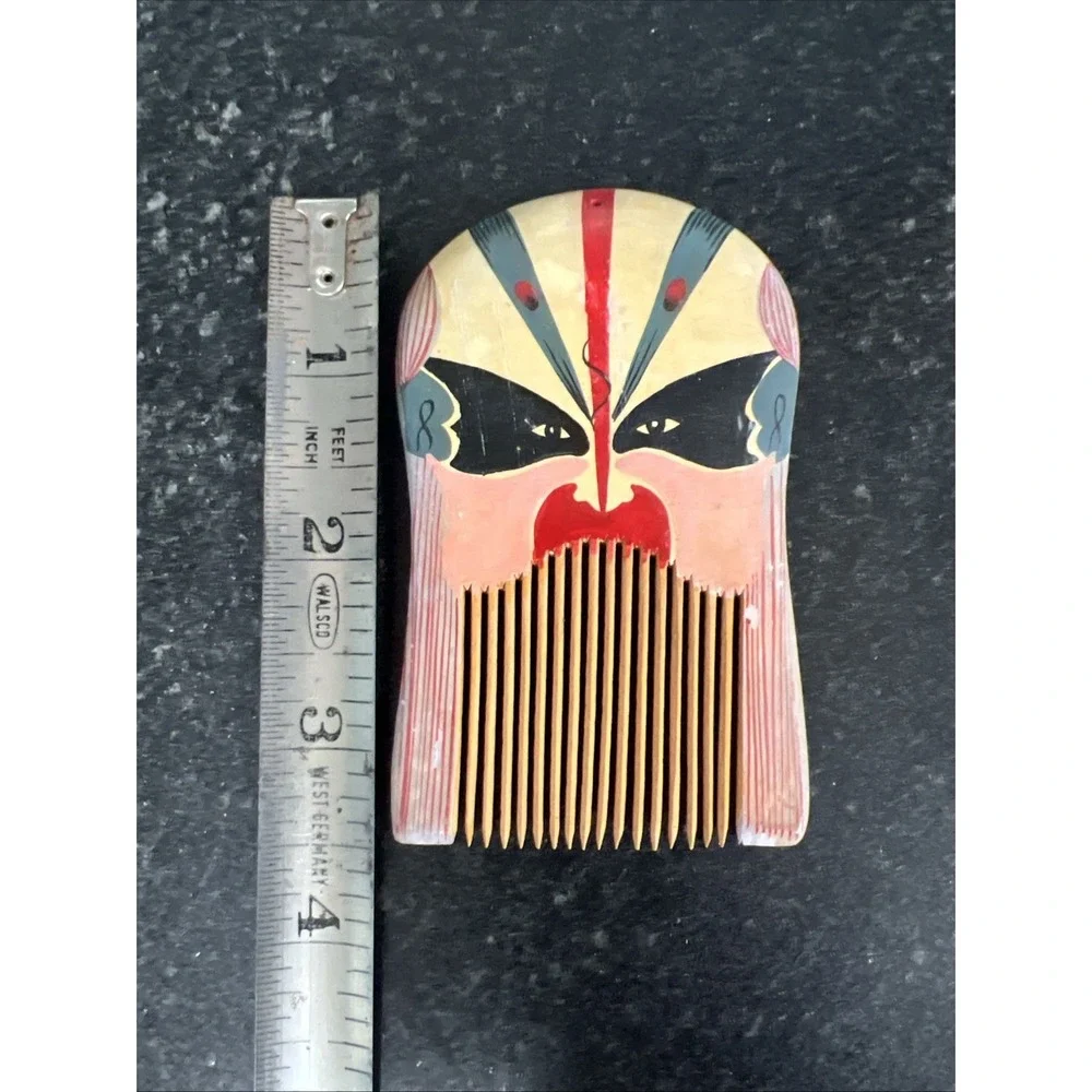 Traditional‎ Chinese Hand Painted Wooden Comb Chinese Opera Mask 3 1/2 Inches